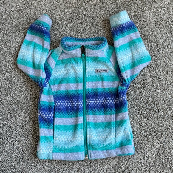 COLUMBIA Toddler fleece jacket, Full zip, Size 12-18 mo, Teal, Blue, Gray, White - Picture 3 of 7